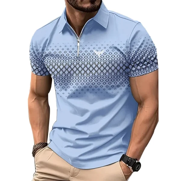 Polo informal de manga corta con solapa y cremallera para hombre, Polo deportivo con estampado de poliéster de secado rápido, moda de verano con personalidad - Imagen 5