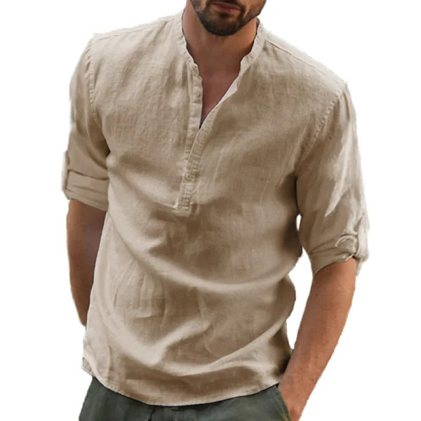 Camisa de lino y algodón, camisetas holgadas, camiseta de manga larga, camisas informales para hombre guapo para primavera y otoño - Imagen 8