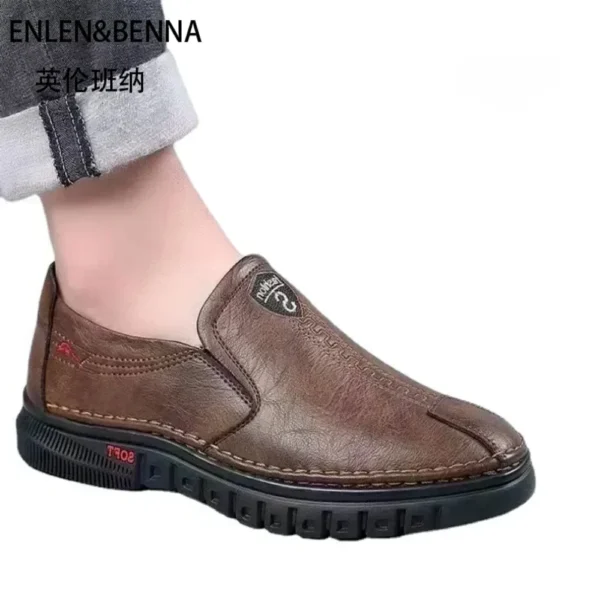 Zapatos de hombre, cómodos zapatos de cuero sintético a la moda, suela suave, superficie suave, zapatos de cuero antideslizantes para hombre - Imagen 5