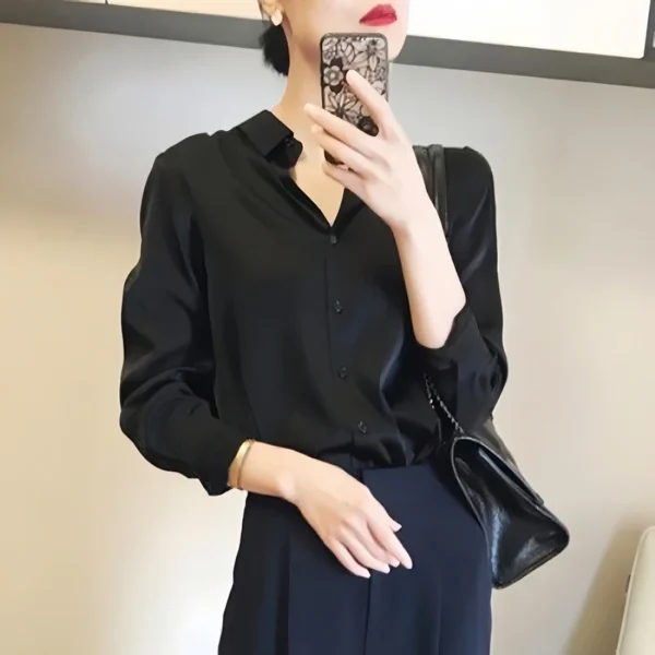 Camisas y blusas con acabado satinado que combinan con todo, ropa de mujer, Top informal OL, camisas elegantes con botones de manga larga, blusas sólidas francesas - Imagen 8