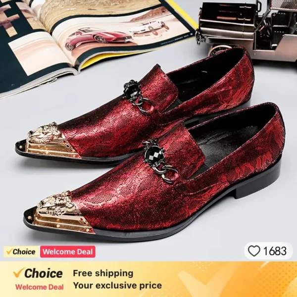 Zapatos de cuero negro para hombre, zapatos de vestir con gorra de Metal frontal, zapatos de diseñador para hombre, mocasines de lujo, talla 46 47 48 49 - Imagen 7