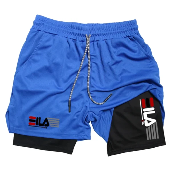 Pantalones cortos de compresión para hombre, pantalones cortos deportivos transpirables de doble capa 2 en 1 para gimnasio de verano, pantalones cortos de playa informales de secado rápido - Imagen 3