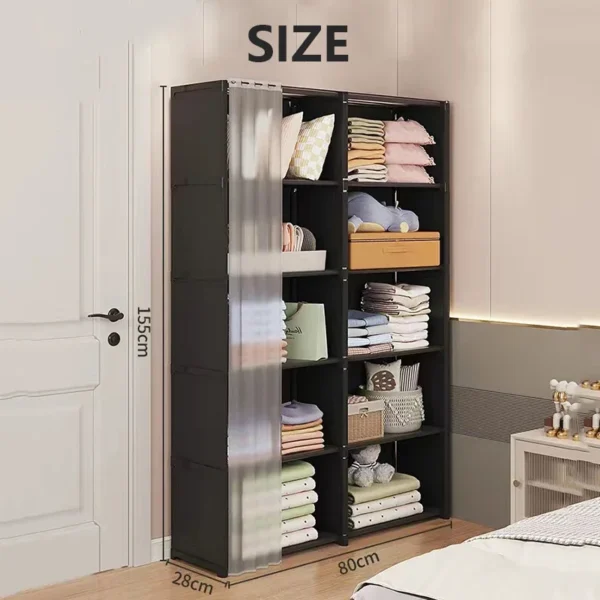 Armario a prueba de polvo, estante de almacenamiento multicapa, gabinete de almacenamiento, muebles multicapa DIY, cortinas, armario organizador de ropa portátil - Imagen 6