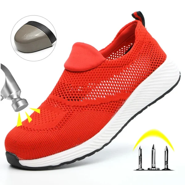Zapatillas de trabajo ligeras de malla de verano, zapatos de seguridad con punta de acero para hombres y mujeres, zapatos de construcción transpirables, botas de trabajo, calzado - Imagen 3