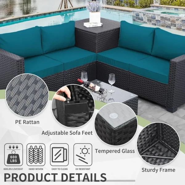 Juego de muebles de Patio de mimbre PE para exteriores, sofá seccional de ratán negro de 4 piezas, sofá de dos plazas, conjunto de conversación con caja de almacenamiento - Imagen 3