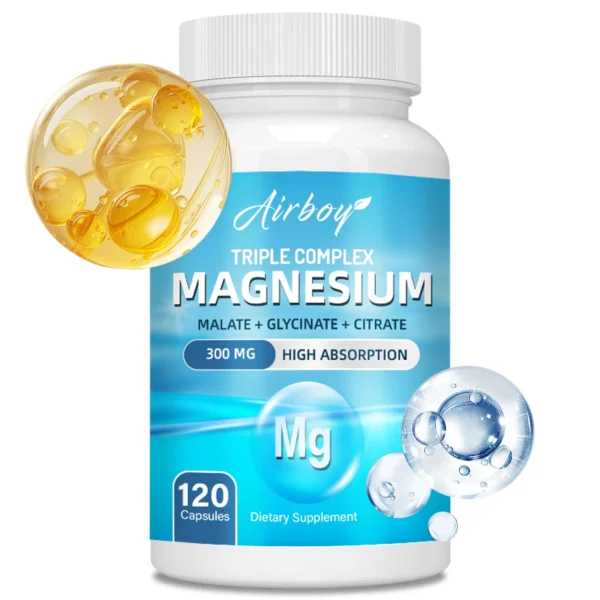 Complejo triple de magnesio: apoya la salud muscular, del hueso, de las articulaciones y del sueño, alivio del estrés y la ansiedad - 120 cápsulas