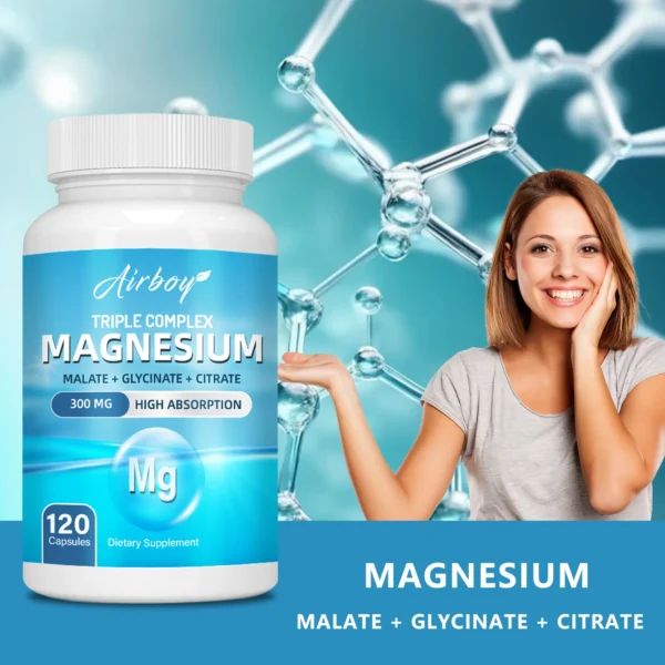 Complejo triple de magnesio: apoya la salud muscular, del hueso, de las articulaciones y del sueño, alivio del estrés y la ansiedad - 120 cápsulas - Imagen 6