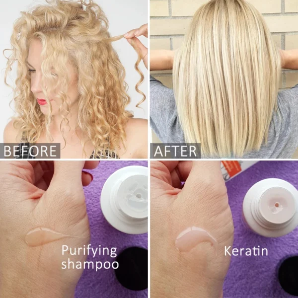 PURC-Juego de champú purificador de queratina brasileña, suavizante, alisado, tratamiento del cabello de queratina, reparación, productos para el cuidado del cabello rizado - Imagen 6