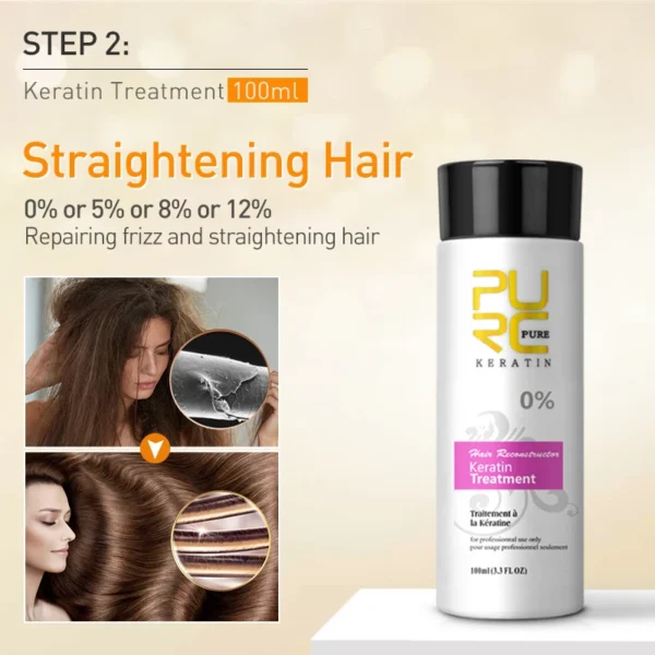 PURC-Juego de champú purificador de queratina brasileña, suavizante, alisado, tratamiento del cabello de queratina, reparación, productos para el cuidado del cabello rizado - Imagen 4