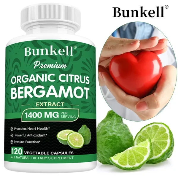 Bergamota cítrica orgánica 1400 mg - Cardiovascular, circulante, salud de la piel - Apoya niveles de triglicéridos saludables, antioxidante