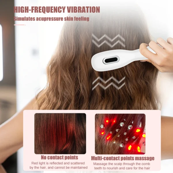 Peine eléctrico para masaje del cuero cabelludo, terapia de luz LED roja y azul, cepillo de masaje con vibración EMS, medicina antipérdida de cabello, aplicador de aceite para el cuero cabelludo - Imagen 4