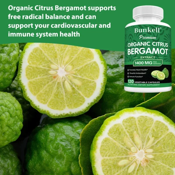 Bergamota cítrica orgánica 1400 mg - Cardiovascular, circulante, salud de la piel - Apoya niveles de triglicéridos saludables, antioxidante - Imagen 5