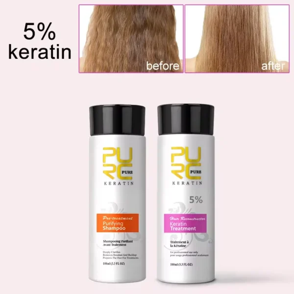 PURC-Juego de champú purificador de queratina brasileña, suavizante, alisado, tratamiento del cabello de queratina, reparación, productos para el cuidado del cabello rizado - Imagen 8