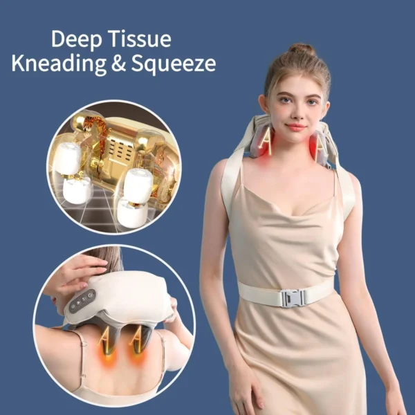 Masajeador de cuello y hombros, masajeadores de espalda Shiatsu de tejido profundo con calor para aliviar el dolor, amasado eléctrico, masaje muscular para apretar - Imagen 2