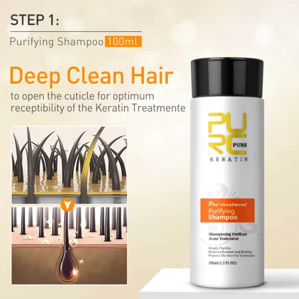 PURC-Juego de champú purificador de queratina brasileña, suavizante, alisado, tratamiento del cabello de queratina, reparación, productos para el cuidado del cabello rizado - Imagen 3