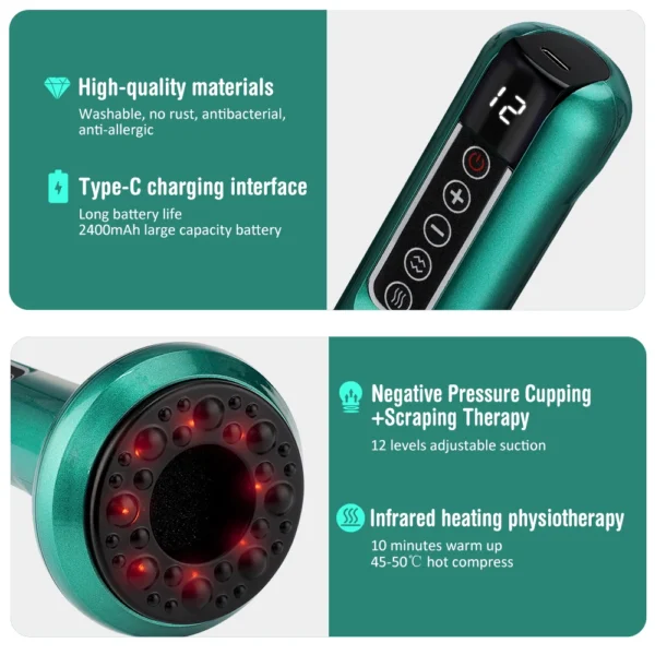 Electric Cupping Massager Vacuum Suction Cup GuaSha Anti Cellulite Beauty Health Scraping Infrared Heat Body Slimming Massage - Imagen 5