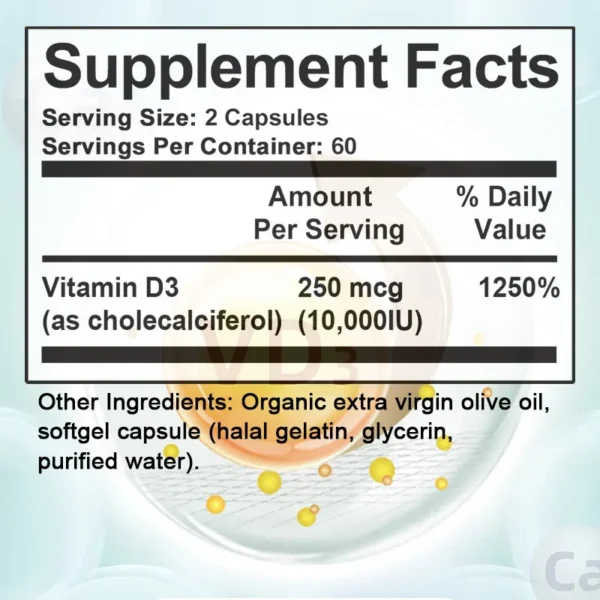 Cápsulas de vitamina D3 10.000 IU para apoyar huesos, dientes, músculos, tejidos y salud inmunológica, sin OGM - Imagen 6