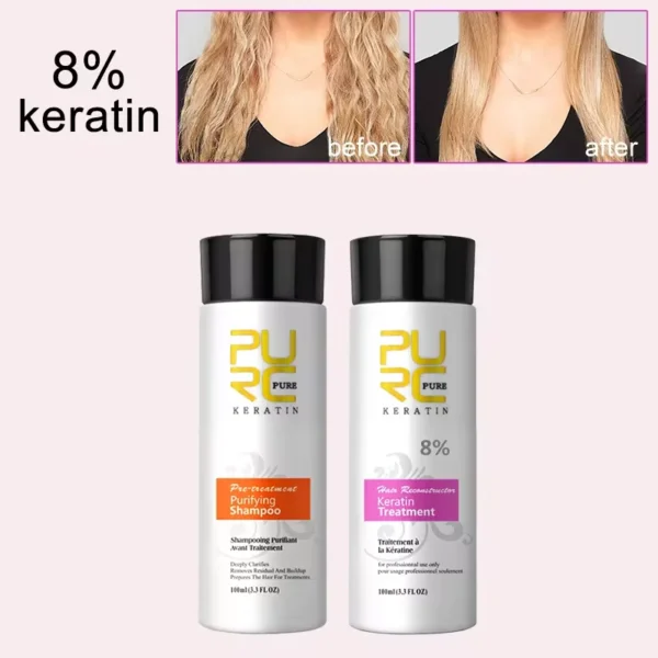 PURC-Juego de champú purificador de queratina brasileña, suavizante, alisado, tratamiento del cabello de queratina, reparación, productos para el cuidado del cabello rizado - Imagen 9