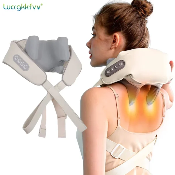 Masajeador de cuello y hombros, masajeadores de espalda Shiatsu de tejido profundo con calor para aliviar el dolor, amasado eléctrico, masaje muscular para apretar