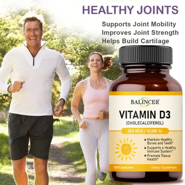 Cápsulas de vitamina D3 10.000 IU para apoyar huesos, dientes, músculos, tejidos y salud inmunológica, sin OGM - Imagen 4