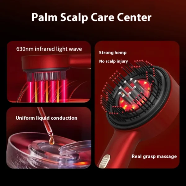 Cepillo eléctrico para el crecimiento del cabello con máquina de luz infrarroja, masaje del cuero cabelludo del punto de acupuntura, ejercicio antipérdida de cabello, peines para depurar el cabello - Imagen 6