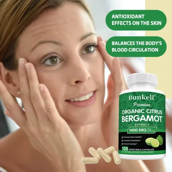 Bergamota cítrica orgánica 1400 mg - Cardiovascular, circulante, salud de la piel - Apoya niveles de triglicéridos saludables, antioxidante - Imagen 3