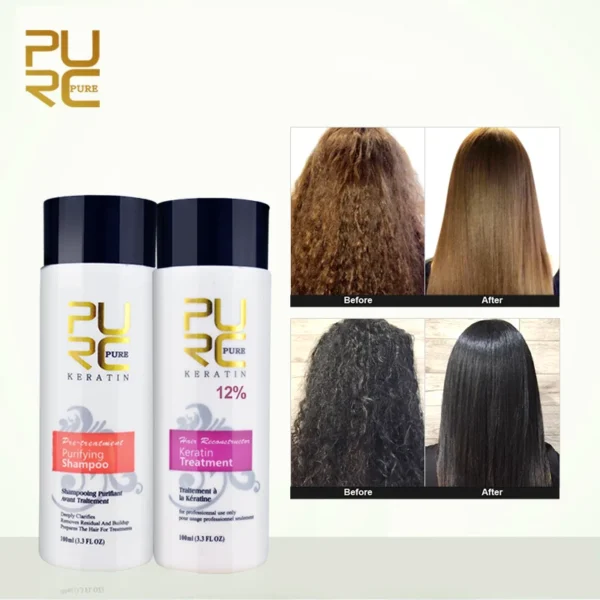 PURC-Juego de champú purificador de queratina brasileña, suavizante, alisado, tratamiento del cabello de queratina, reparación, productos para el cuidado del cabello rizado