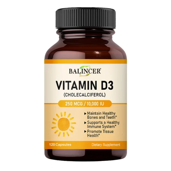 Cápsulas de vitamina D3 10.000 IU para apoyar huesos, dientes, músculos, tejidos y salud inmunológica, sin OGM - Imagen 7