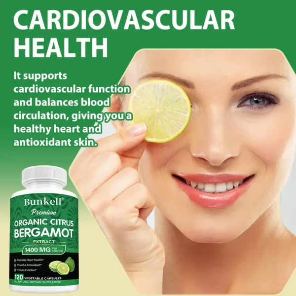 Bergamota cítrica orgánica 1400 mg - Cardiovascular, circulante, salud de la piel - Apoya niveles de triglicéridos saludables, antioxidante - Imagen 4