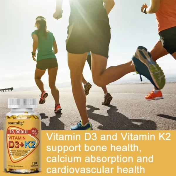Suplemento de vitamina D3 y K2 10000 IU Salud inmune, cabello, piel y uñas Salud de articulaciones, huesos, cardiovascular y inmune. - Imagen 3