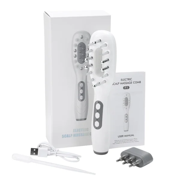 Peine eléctrico para masaje del cuero cabelludo, terapia de luz LED roja y azul, cepillo de masaje con vibración EMS, medicina antipérdida de cabello, aplicador de aceite para el cuero cabelludo - Imagen 7