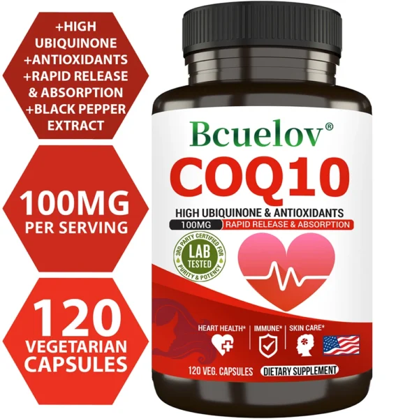 Cápsulas de coenzima Q-10 - Antioxidante natural, cápsulas de CoQ10 de 100 mg - Salud cardiovascular, Salud inmunológica, Cuidado de la piel - Imagen 2
